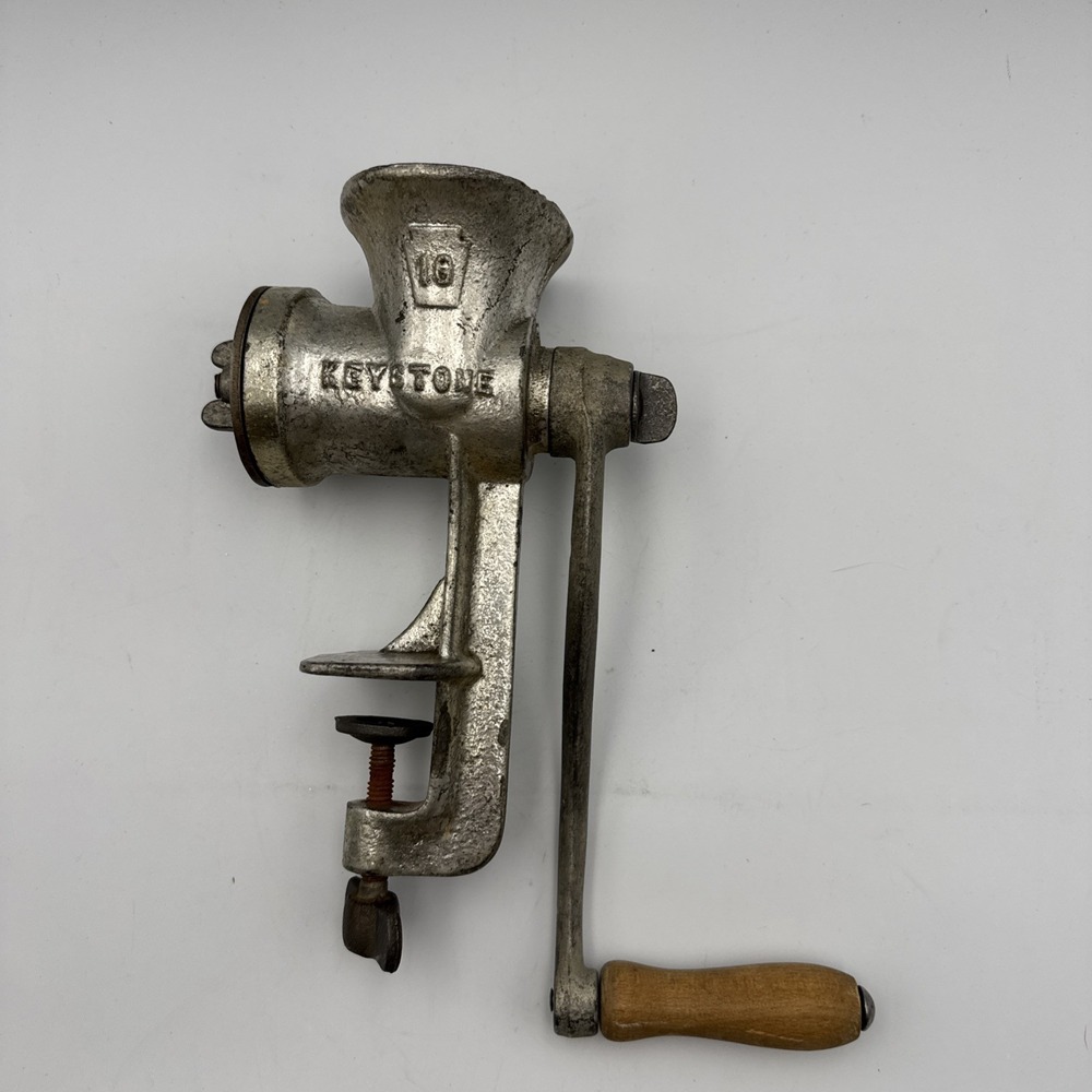 Keystone No. 10 Metal Meat Grinder 1 Plate Countertop Clamp Hand Crank Vintage